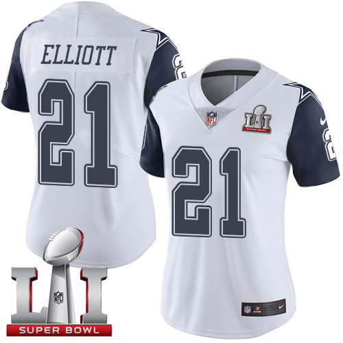 Nike Cowboys #21 Ezekiel Elliott White Women's Stitched NFL Super Bowl LI 51 Limited Rush Jersey