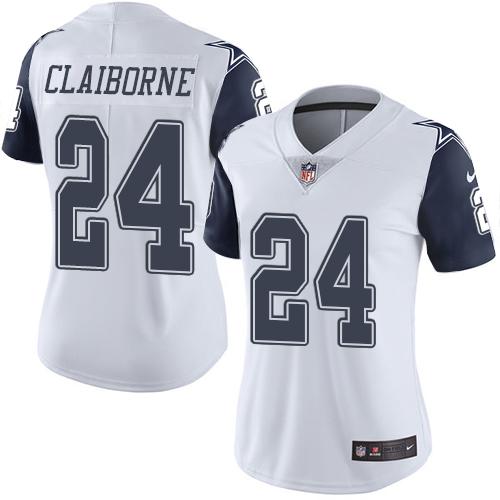 Nike Cowboys #24 Morris Claiborne White Women's Stitched NFL Limited Rush Jersey