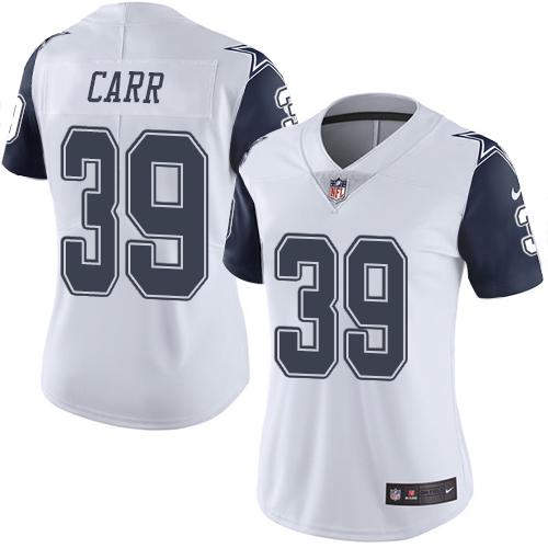 Nike Cowboys #39 Brandon Carr White Women's Stitched NFL Limited Rush Jersey