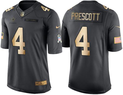 Nike Cowboys #4 Dak Prescott Black Men's Stitched NFL Limited Gold Salute To Service Jersey Nike Cowboys #4 Dak Prescott Black Men's Stitched NFL Limited Gold Salute To Service Jersey