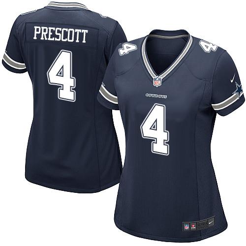 Nike Cowboys #4 Dak Prescott Navy Blue Team Color Women's Stitched NFL Elite Jersey