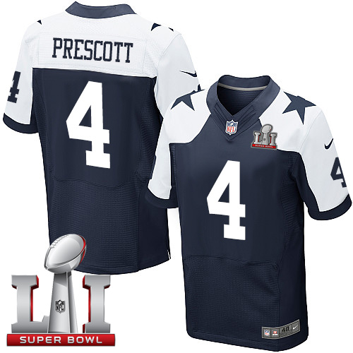 Nike Cowboys #4 Dak Prescott Navy Blue Thanksgiving Men's Stitched NFL Super Bowl LI 51 Throwback Elite Jersey Nike Cowboys #4 Dak Prescott Navy Blue Thanksgiving Men's Stitched NFL Super Bowl LI 51 Throwback Elite Jersey