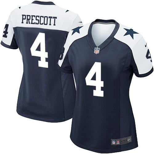 Nike Cowboys #4 Dak Prescott Navy Blue Thanksgiving Throwback Women's Stitched NFL Elite Jersey