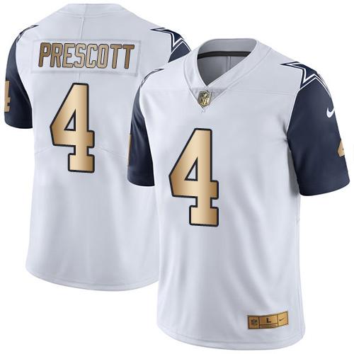 Nike Cowboys #4 Dak Prescott White Men's Stitched NFL Limited Gold Rush Jersey Nike Cowboys #4 Dak Prescott White Men's Stitched NFL Limited Gold Rush Jersey