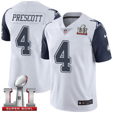 Nike Cowboys #4 Dak Prescott White Men's Stitched NFL Super Bowl LI 51 Limited Rush Jersey Nike Cowboys #4 Dak Prescott White Men's Stitched NFL Super Bowl LI 51 Limited Rush Jersey