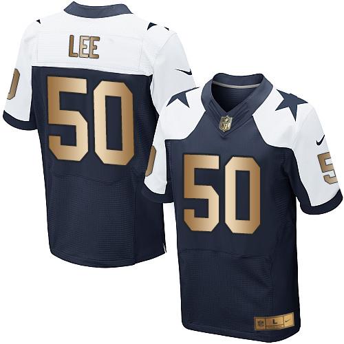 Nike Cowboys #50 Sean Lee Navy Blue Thanksgiving Throwback Men's Stitched NFL Elite Gold Jersey Nike Cowboys #50 Sean Lee Navy Blue Thanksgiving Throwback Men's Stitched NFL Elite Gold Jersey