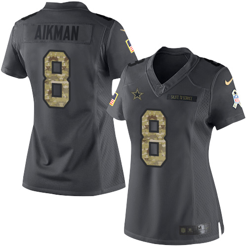 Nike Cowboys #8 Troy Aikman Black Women's Stitched NFL Limited 2016 Salute to Service Jersey