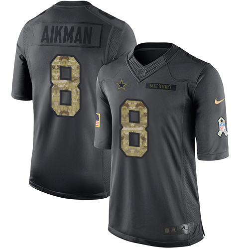 Nike Cowboys #8 Troy Aikman Black Youth Stitched NFL Limited 2016 Salute to Service Jersey