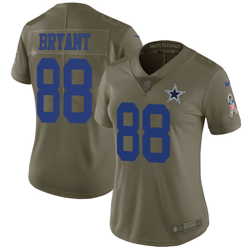 Nike Cowboys #88 Dez Bryant Olive Women's Stitched NFL Limited 2017 Salute to Service Jersey