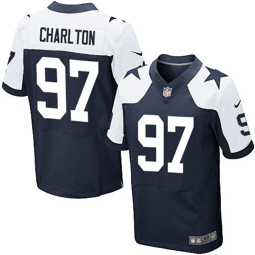 Nike Cowboys #97 Taco Charlton Navy Blue Thanksgiving Men's Stitched NFL Throwback Elite Jersey Nike Cowboys #97 Taco Charlton Navy Blue Thanksgiving Men's Stitched NFL Throwback Elite Jersey