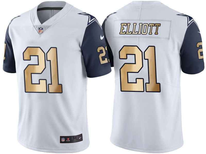 Nike Cowboys 21 Ezekiel Elliott White Gold Lettering Limited Jersey Nike Cowboys 21 Ezekiel Elliott White Gold Lettering Limited Jersey