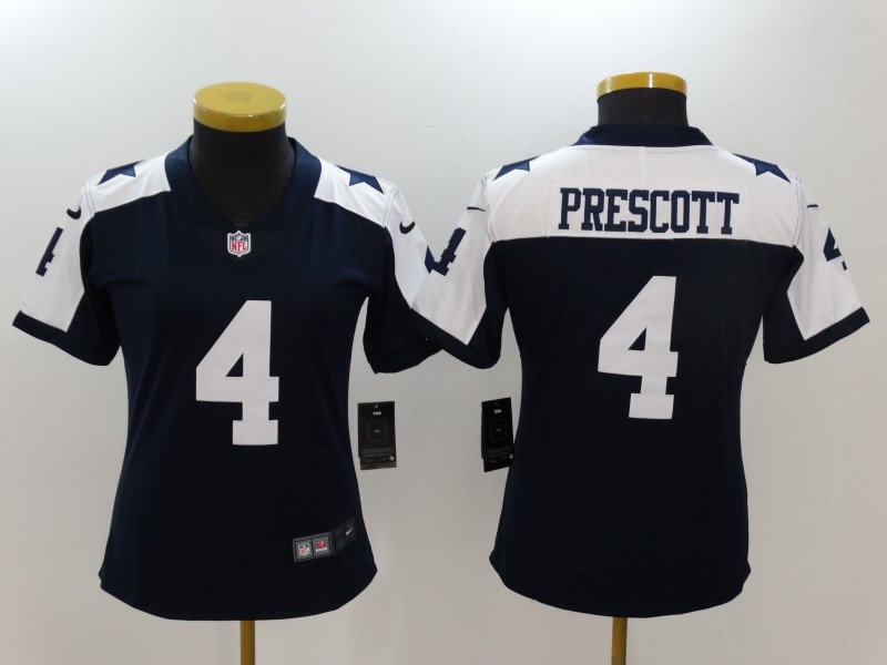 Nike Cowboys 4 Dak Prescott Blue Throwback Women Vapor Untouchable Player Limited Jersey