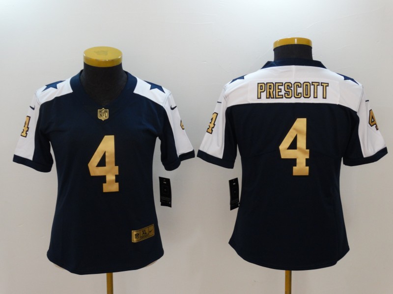 Nike Cowboys 4 Dak Prescott Navy Gold Women Color Rush Limited Jersey