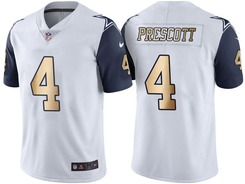 Nike Cowboys 4 Dak Prescott White Gold Lettering Limited Jersey Nike Cowboys 4 Dak Prescott White Gold Lettering Limited Jersey