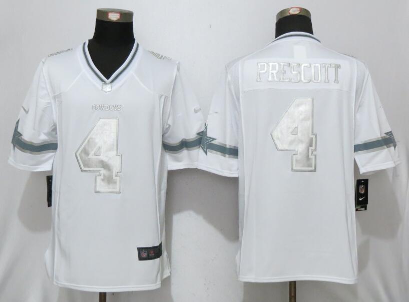 Nike Cowboys 4 Dak Prescott White Platinum Limited Jersey Nike Cowboys 4 Dak Prescott White Platinum Limited Jersey