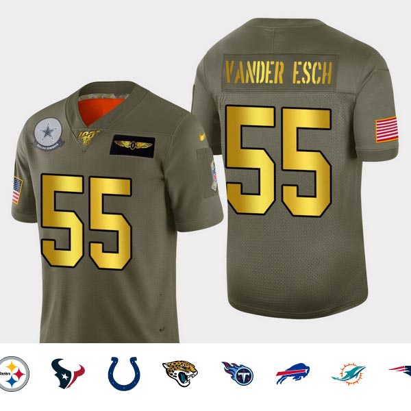 Nike Cowboys 55 Leighton Vander Esch 2019 Olive Gold Salute To Service 100th Season Limited Jersey