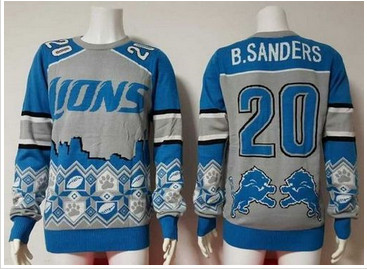 Nike Detroit Lions #20 Barry Sanders Blue Grey Men's Ugly Sweater