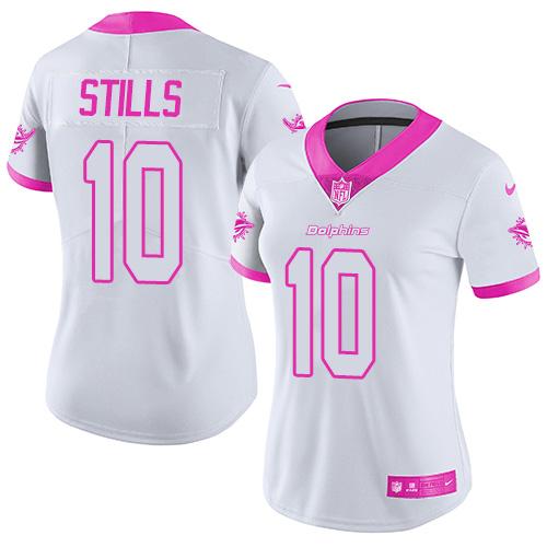 Nike Dolphins #10 Kenny Stills White Pink Women's Stitched NFL Limited Rush Fashion Jersey