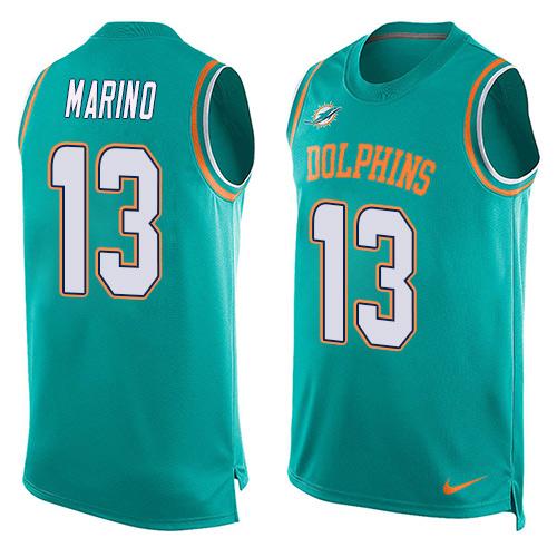 Nike Dolphins #13 Dan Marino Aqua Green Team Color Men's Stitched NFL Limited Tank Top Jersey Nike Dolphins #13 Dan Marino Aqua Green Team Color Men's Stitched NFL Limited Tank Top Jersey