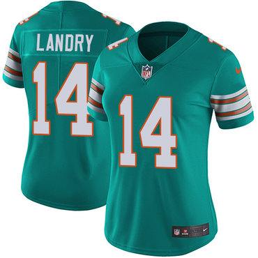 Nike Dolphins #14 Jarvis Landry Aqua Green Alternate Women's Stitched NFL Vapor Untouchable Limited Jersey