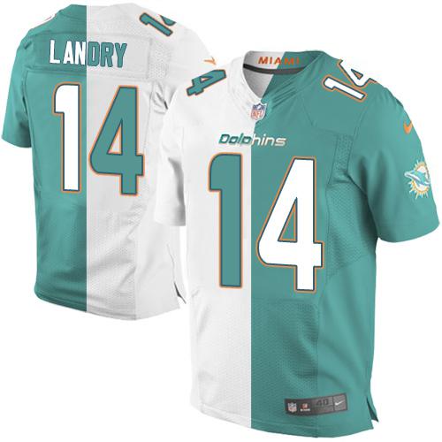 Nike Dolphins #14 Jarvis Landry Aqua Green White Men's Stitched NFL Elite Split Jersey Nike Dolphins #14 Jarvis Landry Aqua Green White Men's Stitched NFL Elite Split Jersey