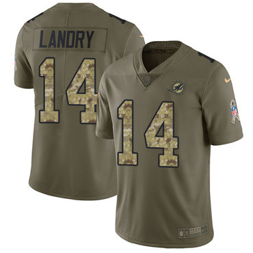 Nike Dolphins #14 Jarvis Landry Olive Camo Men's Stitched NFL Limited 2017 Salute To Service Jersey
