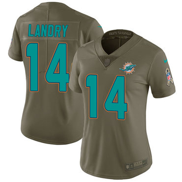 Nike Dolphins #14 Jarvis Landry Olive Women's Stitched NFL Limited 2017 Salute to Service Jersey