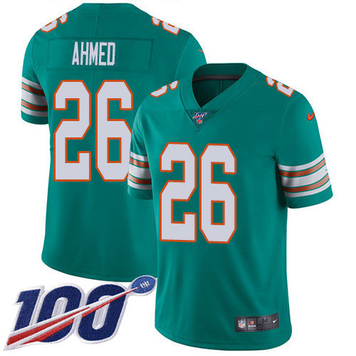 Nike Dolphins #26 Salvon Ahmed Aqua Green Alternate Men's Stitched NFL 100th Season Vapor Untouchable Limited Jersey Nike Dolphins #26 Salvon Ahmed Aqua Green Alternate Men's Stitched NFL 100th Season Vapor Untouchable Limited Jersey