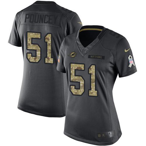 Nike Dolphins #51 Mike Pouncey Black Women's Stitched NFL Limited 2016 Salute to Service Jersey