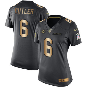 Nike Dolphins #6 Jay Cutler Black Women's Stitched NFL Limited Gold Salute to Service Jersey