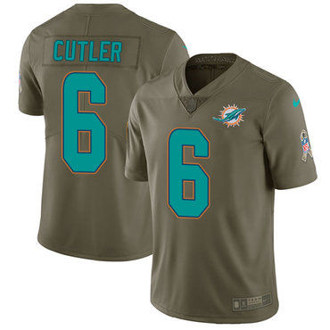 Nike Dolphins #6 Jay Cutler Olive Youth Stitched NFL Limited 2017 Salute to Service Jersey