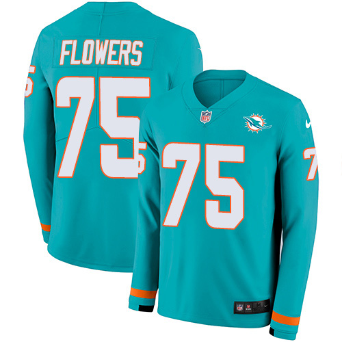 Nike Dolphins #75 Ereck Flowers Aqua Green Team Color Men's Stitched NFL Limited Therma Long Sleeve Jersey Nike Dolphins #75 Ereck Flowers Aqua Green Team Color Men's Stitched NFL Limited Therma Long Sleeve Jersey