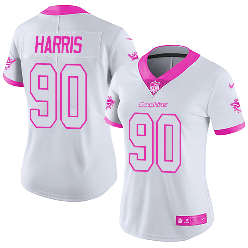 Nike Dolphins #90 Charles Harris White Pink Women's Stitched NFL Limited Rush Fashion Jersey