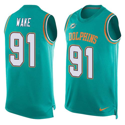 Nike Dolphins #91 Cameron Wake Aqua Green Team Color Men's Stitched NFL Limited Tank Top Jersey Nike Dolphins #91 Cameron Wake Aqua Green Team Color Men's Stitched NFL Limited Tank Top Jersey