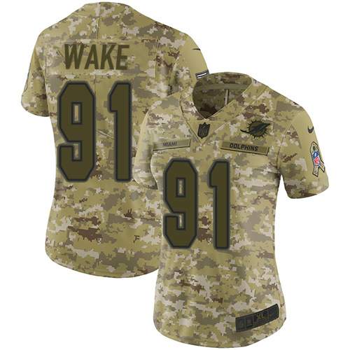 Nike Dolphins #91 Cameron Wake Camo Women's Stitched NFL Limited 2018 Salute to Service Jersey Nike Dolphins #91 Cameron Wake Camo Women's Stitched NFL Limited 2018 Salute to Service Jersey