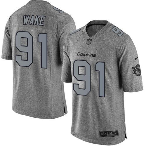 Nike Dolphins #91 Cameron Wake Gray Men's Stitched NFL Limited Gridiron Gray Jersey Nike Dolphins #91 Cameron Wake Gray Men's Stitched NFL Limited Gridiron Gray Jersey