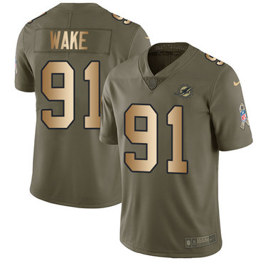 Nike Dolphins #91 Cameron Wake Olive Gold Men's Stitched NFL Limited 2017 Salute To Service Jersey