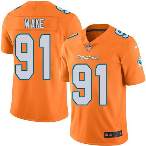 Nike Dolphins #91 Cameron Wake Orange Men's Stitched NFL Limited Rush Jersey Nike Dolphins #91 Cameron Wake Orange Men's Stitched NFL Limited Rush Jersey