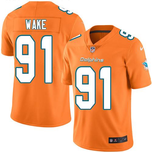 Nike Dolphins #91 Cameron Wake Orange Men's Stitched NFL Limited Rush Jersey