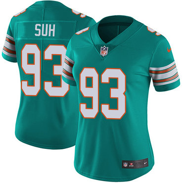 Nike Dolphins #93 Ndamukong Suh Aqua Green Alternate Women's Stitched NFL Vapor Untouchable Limited Jersey