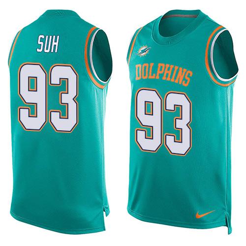 Nike Dolphins #93 Ndamukong Suh Aqua Green Team Color Men's Stitched NFL Limited Tank Top Jersey Nike Dolphins #93 Ndamukong Suh Aqua Green Team Color Men's Stitched NFL Limited Tank Top Jersey