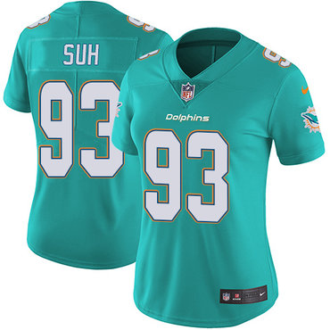 Nike Dolphins #93 Ndamukong Suh Aqua Green Team Color Women's Stitched NFL Vapor Untouchable Limited Jersey