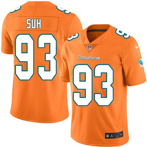 Nike Dolphins #93 Ndamukong Suh Orange Men's Stitched NFL Limited Rush Jersey
