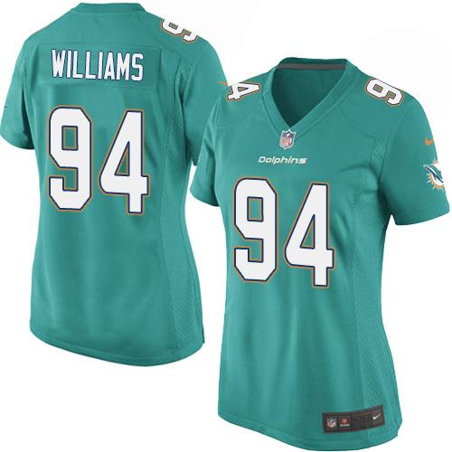 Nike Dolphins #94 Mario Williams Aqua Green Team Color Women's Stitched NFL Elite Jersey