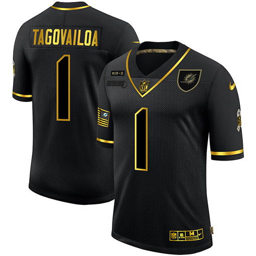 Nike Dolphins 1 Tua Tagovailoa Black Gold 2020 Salute To Service Limited Jersey