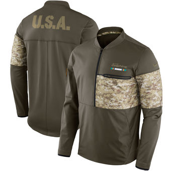Nike Dolphins Olive Salute to Service Sideline Hybrid Half-Zip Pullover Jacket Nike Dolphins Olive Salute to Service Sideline Hybrid Half-Zip Pullover Jacket