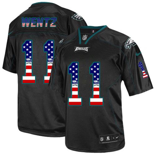 Nike Eagles #11 Carson Wentz Black Men's Stitched NFL Elite USA Flag Fashion Jersey Nike Eagles #11 Carson Wentz Black Men's Stitched NFL Elite USA Flag Fashion Jersey