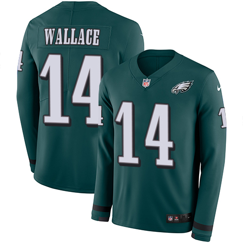 Nike Eagles #14 Mike Wallace Midnight Green Team Color Men's Stitched NFL Limited Therma Long Sleeve Jersey