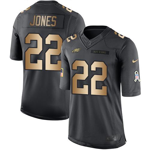 Nike Eagles #22 Sidney Jones Black Men's Stitched NFL Limited Gold Salute To Service Jersey