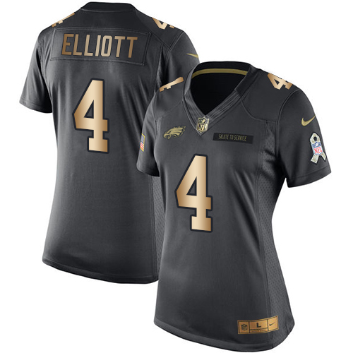 Nike Eagles #4 Jake Elliott Black Women's Stitched NFL Limited Gold Salute to Service Jersey